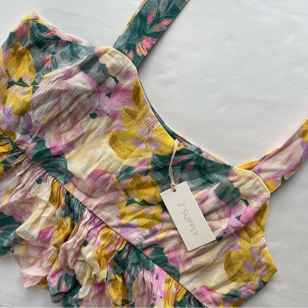 Z Supply NWT Rio Palm Top Floral Summer Large Pink Yellow Green Cropped Tank